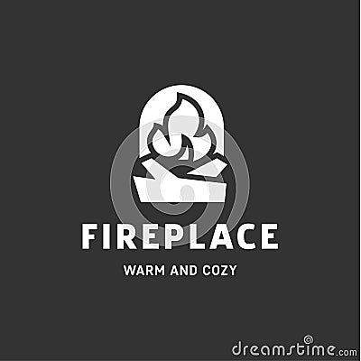 Urning fireplace with wood in an open fire sign vector logo flat style illustrations Vector Illustration