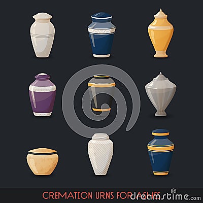 Urns for cremations, vase for cremated body ashes Vector Illustration