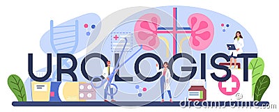 Urologist typographic header. Idea of kidney and bladder treatment, Cartoon Illustration