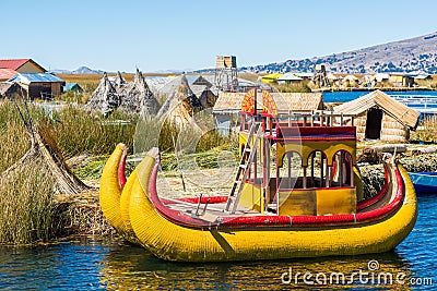 Uros floating Islands peruvian Andes Puno Peru Stock Photo