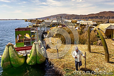 Uros Floating islands in Titikaka lake, in peru Editorial Stock Photo