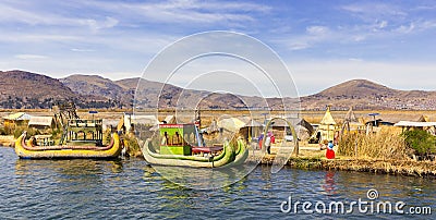 Uros Floating islands in Titikaka lake, in peru Editorial Stock Photo