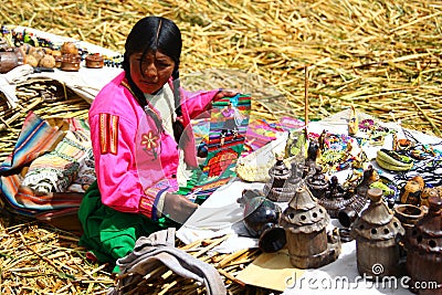 Uros native woman, Peru Editorial Stock Photo