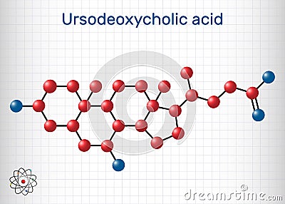 Ursodeoxycholic acid, ursodiol, UDCA molecule. It is used as cholagogue and choleretic in the treatment of cholelithiasis, biliary Vector Illustration