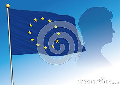 Ursula von der Leyen silhouette with EU flag Vector Illustration