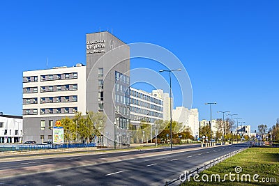 Ursynow district Municipality Hall office building at Aleja Komisji Edukacji Narodowej Avenue in Imielin district of Warsaw, Editorial Stock Photo