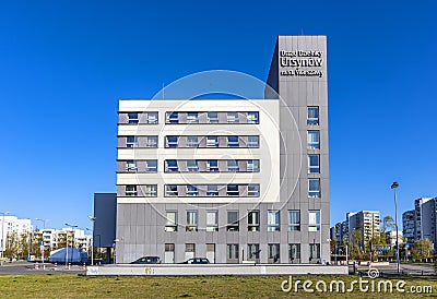 Ursynow district Municipality Hall office building at Aleja Komisji Edukacji Narodowej Avenue in Imielin district of Warsaw, Editorial Stock Photo