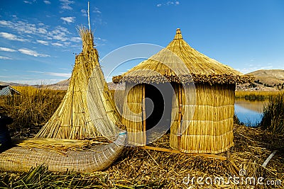 Lake Titicaca, Uros island, bamboo house, Peru Stock Photo