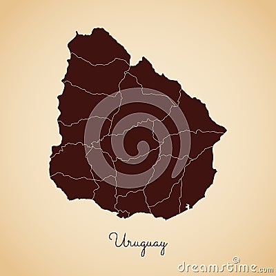 Uruguay region map: retro style brown outline on. Vector Illustration