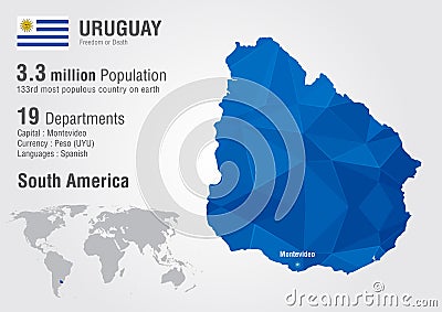 Uruguay world map with a pixel diamond texture. Vector Illustration