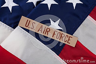 US AIR FORCE branch tape on USA national flag Stock Photo