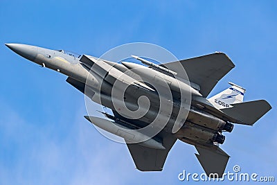 US Air Force F-15 Eagle fighter jet in flight. The Netherlands - March 28, 2017 Editorial Stock Photo