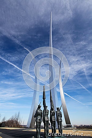 US Air Force Memorial Spires Contrails DC Editorial Stock Photo