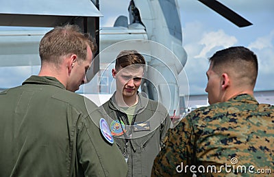 US Air Force soldiers with military aircrafts Editorial Stock Photo