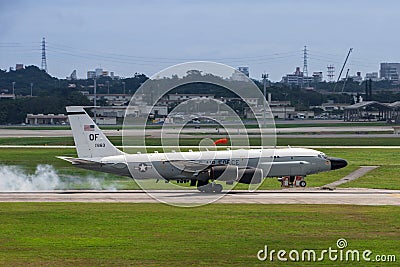 US airforce RC135 aircraft landing at Okinawa Editorial Stock Photo