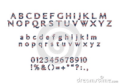 US America Flag Retro Patriotic Vector Alphabet Fonts Vector Illustration