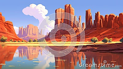 us american inspired desert landscape, cartoon artstyle, ai generated image Stock Photo