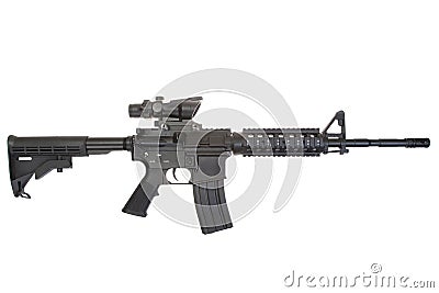 US Army carbine with optical sight isolated on a white background Stock Photo