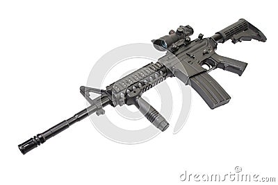 US Army carbine with silencer isolated on a white background Stock Photo
