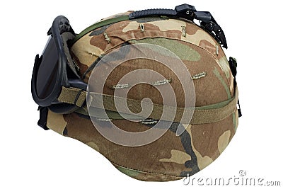 us army kevlar helmet with goggles Stock Photo