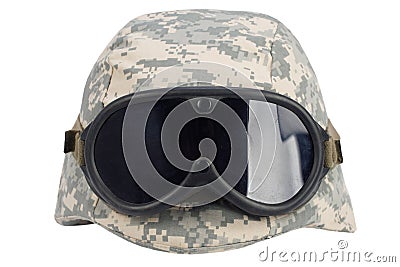 us army kevlar helmet with goggles Stock Photo