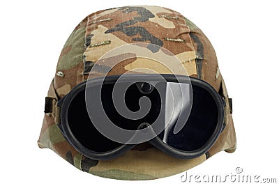 us army kevlar helmet with goggles Stock Photo