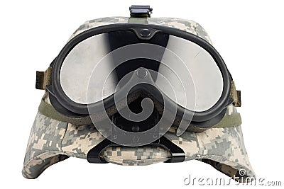 us army kevlar helmet with goggles Stock Photo