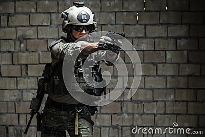 US Army Ranger aiming pistol Stock Photo