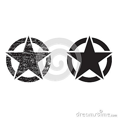 US army sign, Army star, war symbol, vector, Vintage retro grunge black star in circle on white background Cartoon Illustration