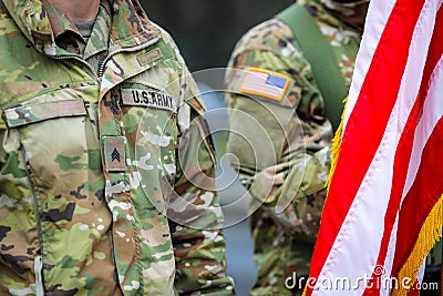 US Army soldiers take part at the Romanian National Day military parade Stock Photo