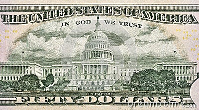 US Capitol on back of fifty dollars bill Stock Photo