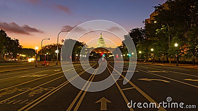 US Capitol building at dawn as seen from Pennsylvania Avenue. Stock Photo