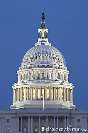 US Capitol Dome at Night Stock Photo