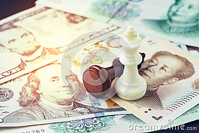 US and China finance tariff trade war concept, black loser and w Stock Photo