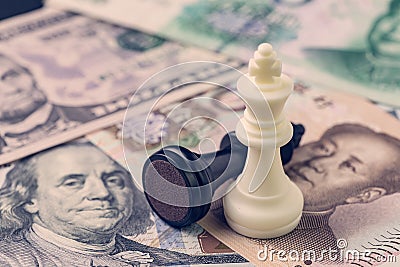 US and China finance trade war concept, black loser and white wi Stock Photo