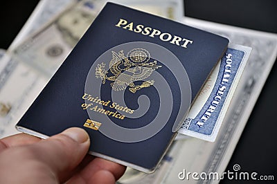 US Citizen Passport with Social Security Card. Stock Photo