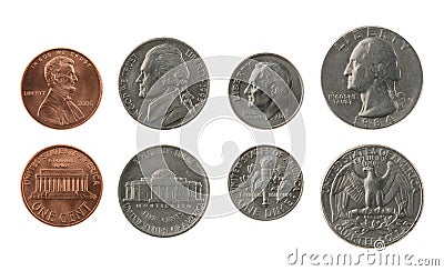 US Coins Collection Isolated on White Editorial Stock Photo