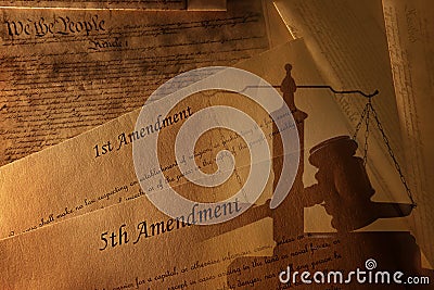 US Constitution and amendments with gavel Stock Photo