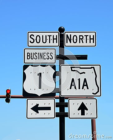 US 1 and A1A direction sign Stock Photo