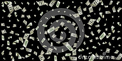 Us dollar. American money, falling cash. Flying hundred dollars isolated on black background Stock Photo