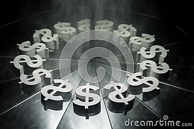 US Dollar Currency Symbol on Mirror and Covered in Smoke Stock Photo