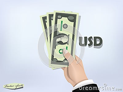 US dollar money paper on hand,cash on hand Vector Illustration