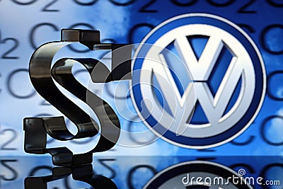 US Dollar sign with VW emblem Editorial Stock Photo