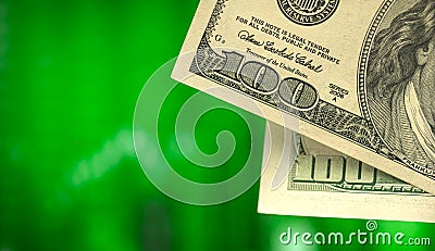 US dollar stock market financial growth chart on the background. Green graphs and investment concept photo. Dollar Stock Photo