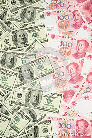 US dollar vs China yuan Stock Photo