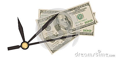 US dollars on clock background. 3D illustration Cartoon Illustration