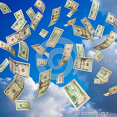 US Dollars falling Stock Photo