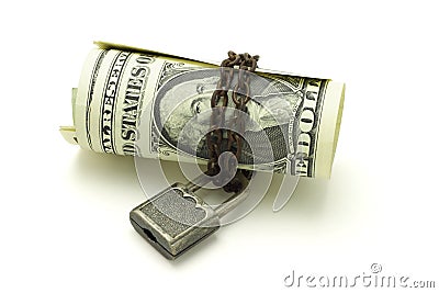 US dollars notes chained and locked Stock Photo