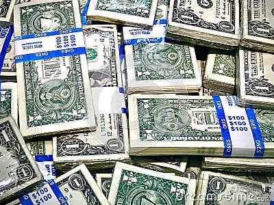 US Dollars in one hundreed bills packs Editorial Stock Photo