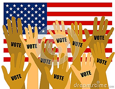 US Election Voters With Hands Raised Cartoon Illustration